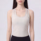Sleeveless Yoga Tank Top with Built In Padding Scoop Neck Cutout Strap Detail and Fitted Activewear Silhouette
