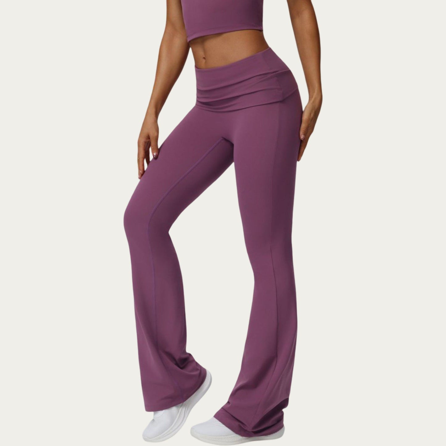 Foldover Waist Flare Leggings with Smooth Stretch Knit Fabric