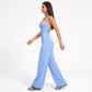 Scoop Neck Wide Leg Athletic Jumpsuit with Adjustable Crisscross Back Straps for Yoga Gym