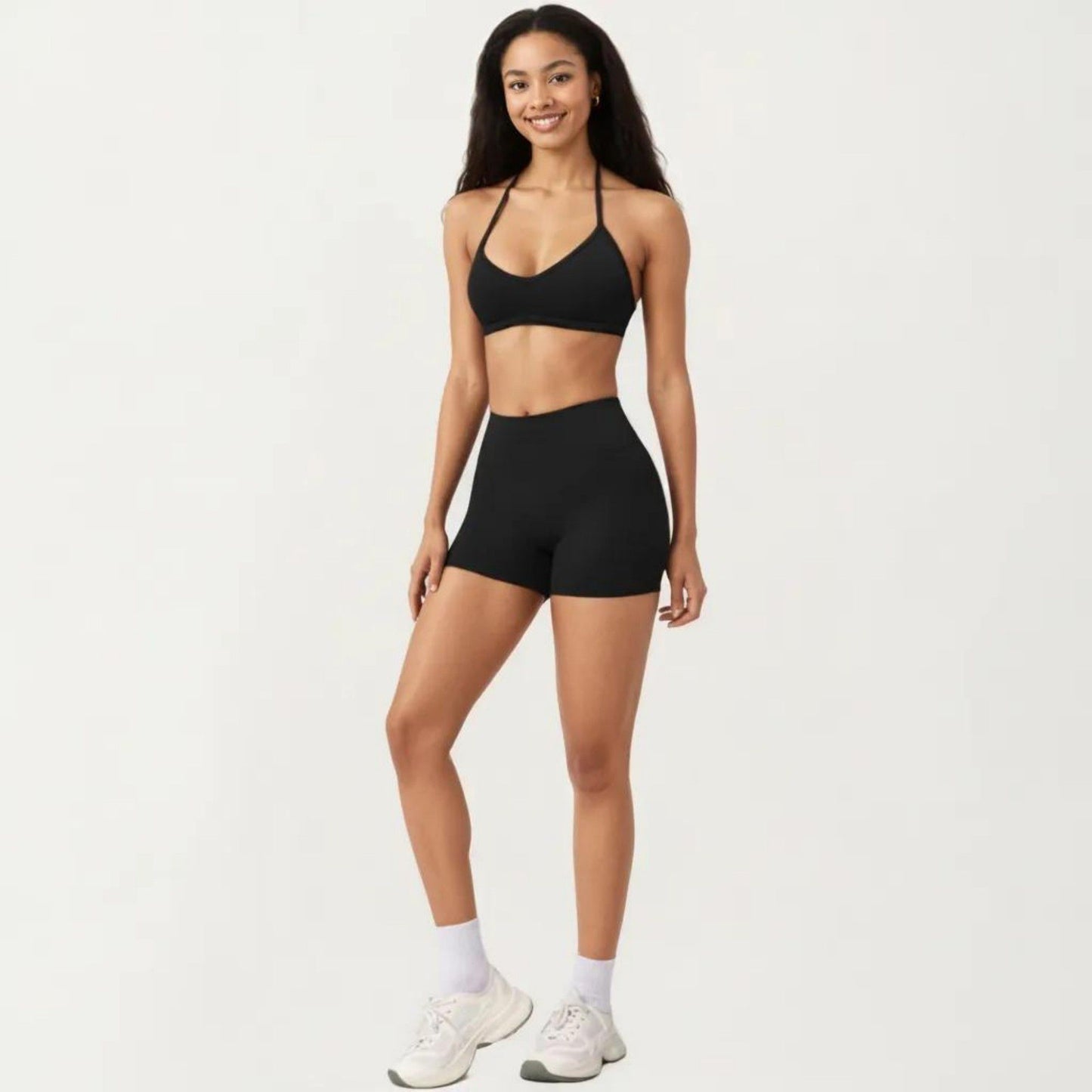 Halter Sports Bra with V Neckline and Smooth Stretch Fit