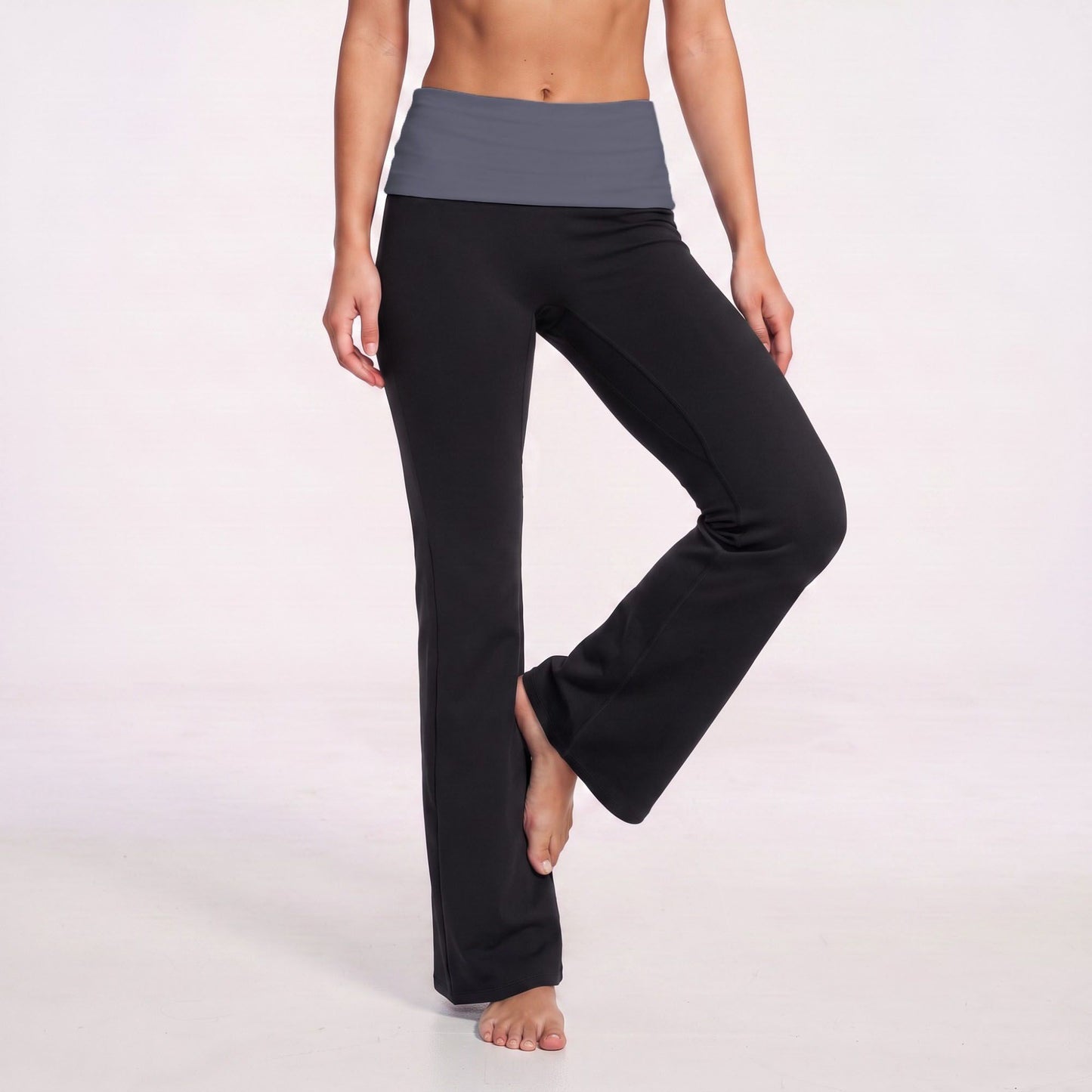 Foldover Waist Flare Yoga Pants Stretch Workout Pants