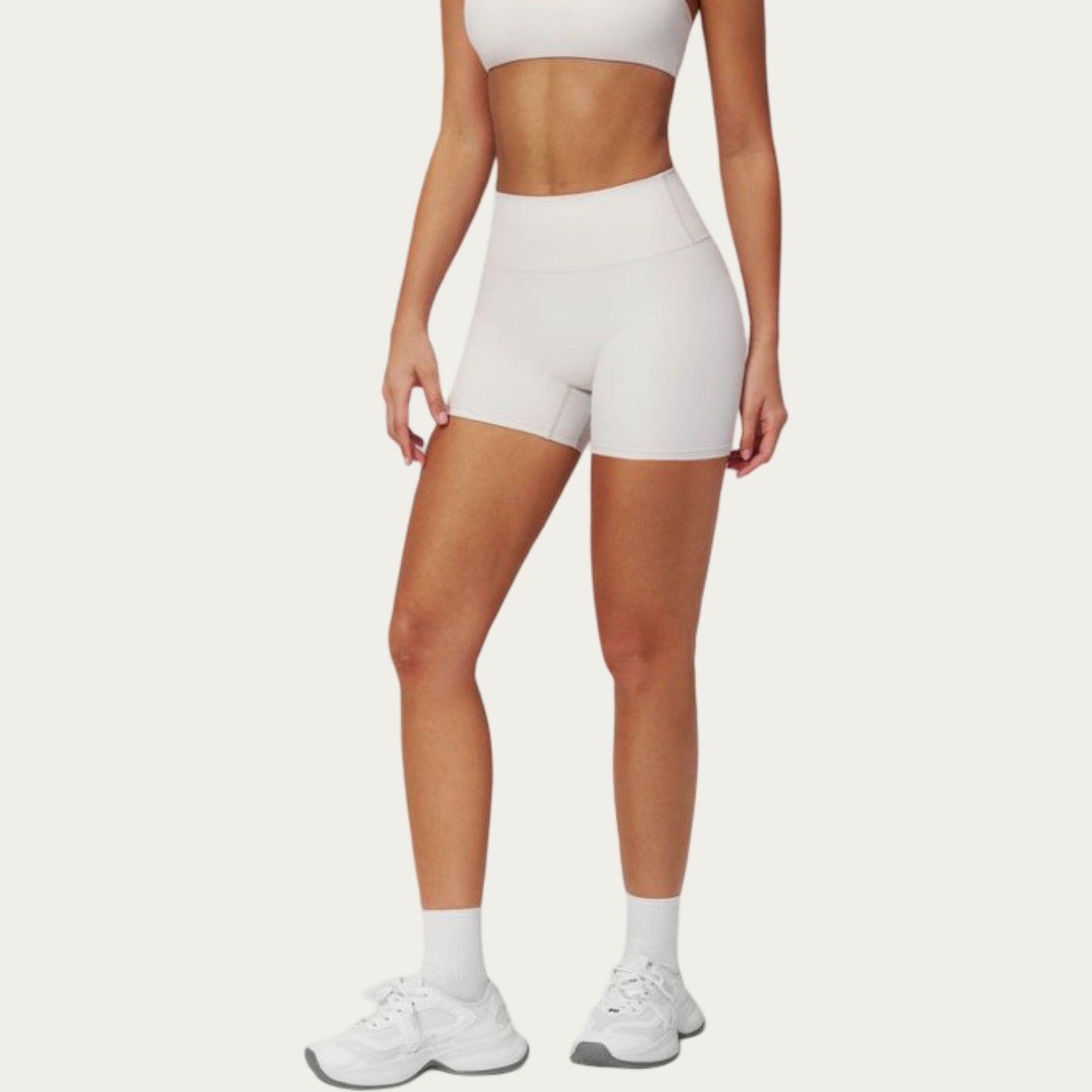 High Waist Mini Biker Shorts with Smooth Stretch Fabric and Seam Detail