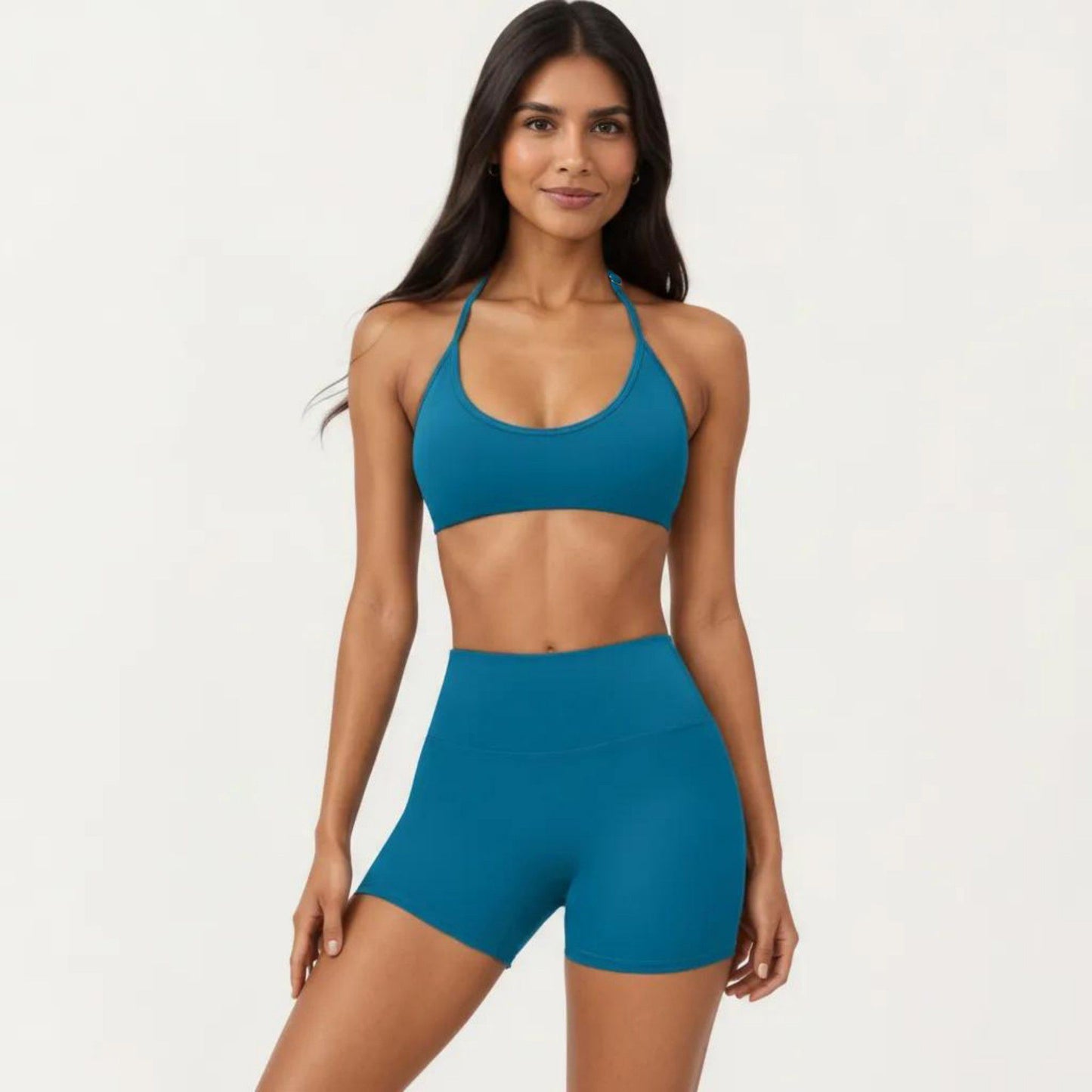 Halter Sports Bra with Open Back and Smooth Stretch Athletic Fit