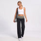 Striped Foldover Waist Wide Leg Yoga Pants Full Length Flowy Workout Trousers