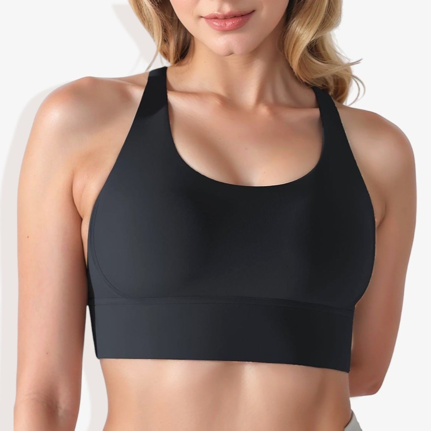 Scoop Neck Stretchy Cropped Banded Criss Cross Back Sports Bra