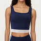 Square Neck Cropped Active Tank Top with Contrast Elastic Hem