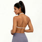 Halter Sports Bra with Ruched Front Detail and Open Back Design