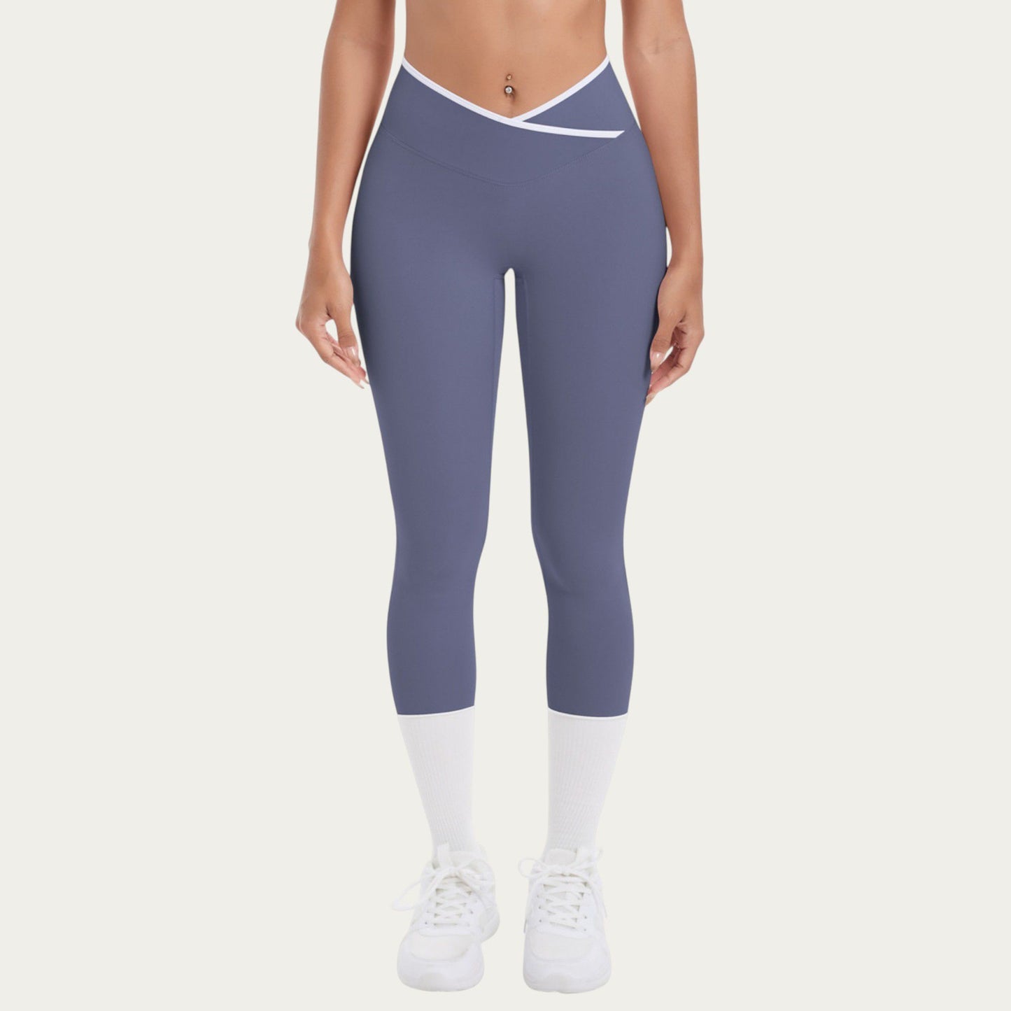 High Waist Crossover Leggings with Contoured Fit and V-Shaped Waistband