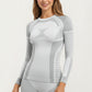 Long Sleeve Seamless Compression Top with Contoured Mesh Detailing