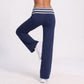 Striped Foldover Waist Wide Leg Yoga Pants Full Length Flowy Workout Trousers