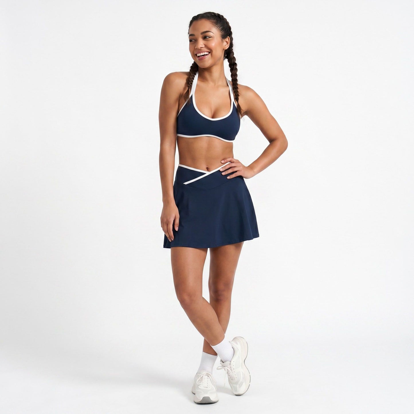 Padded Halter Sports Bra Tank Top Contrast Trim Workout Yoga Crop Top