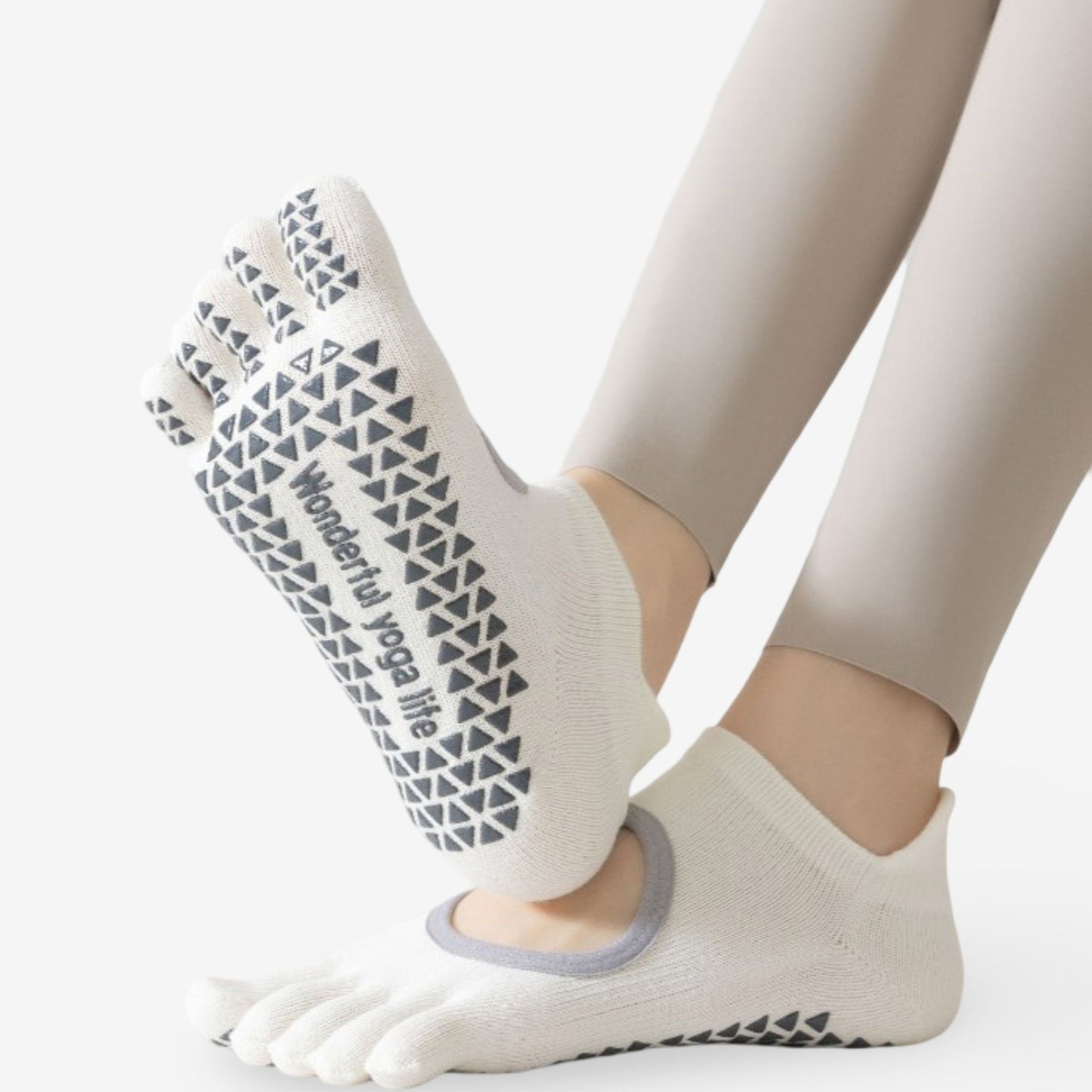 Cotton Pilates Yoga Socks with Grip, Five-Toe Design 3 Pack