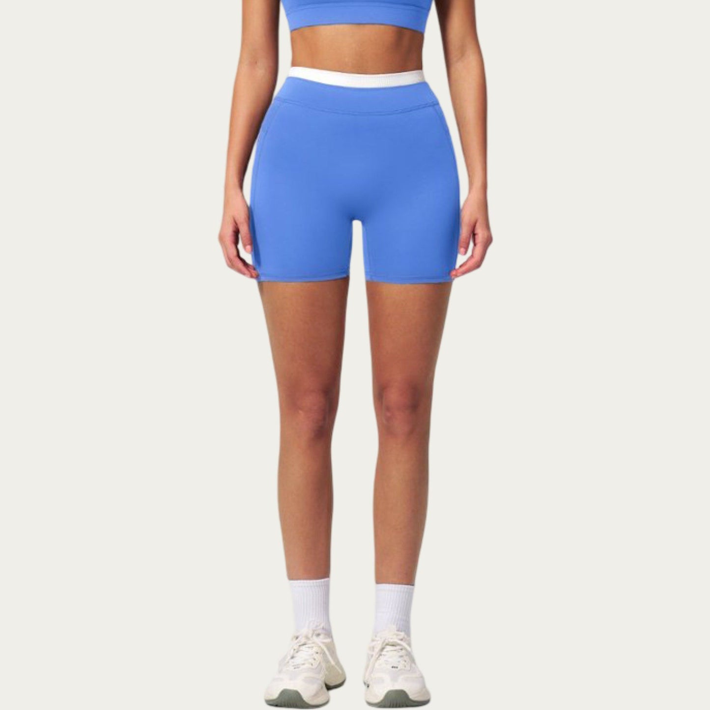 High Waist Biker Shorts with Smooth Stretch Fabric and Contrast Waistband