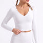 V Neck Long Sleeve Workout Crop Top Fitted Active Shirt