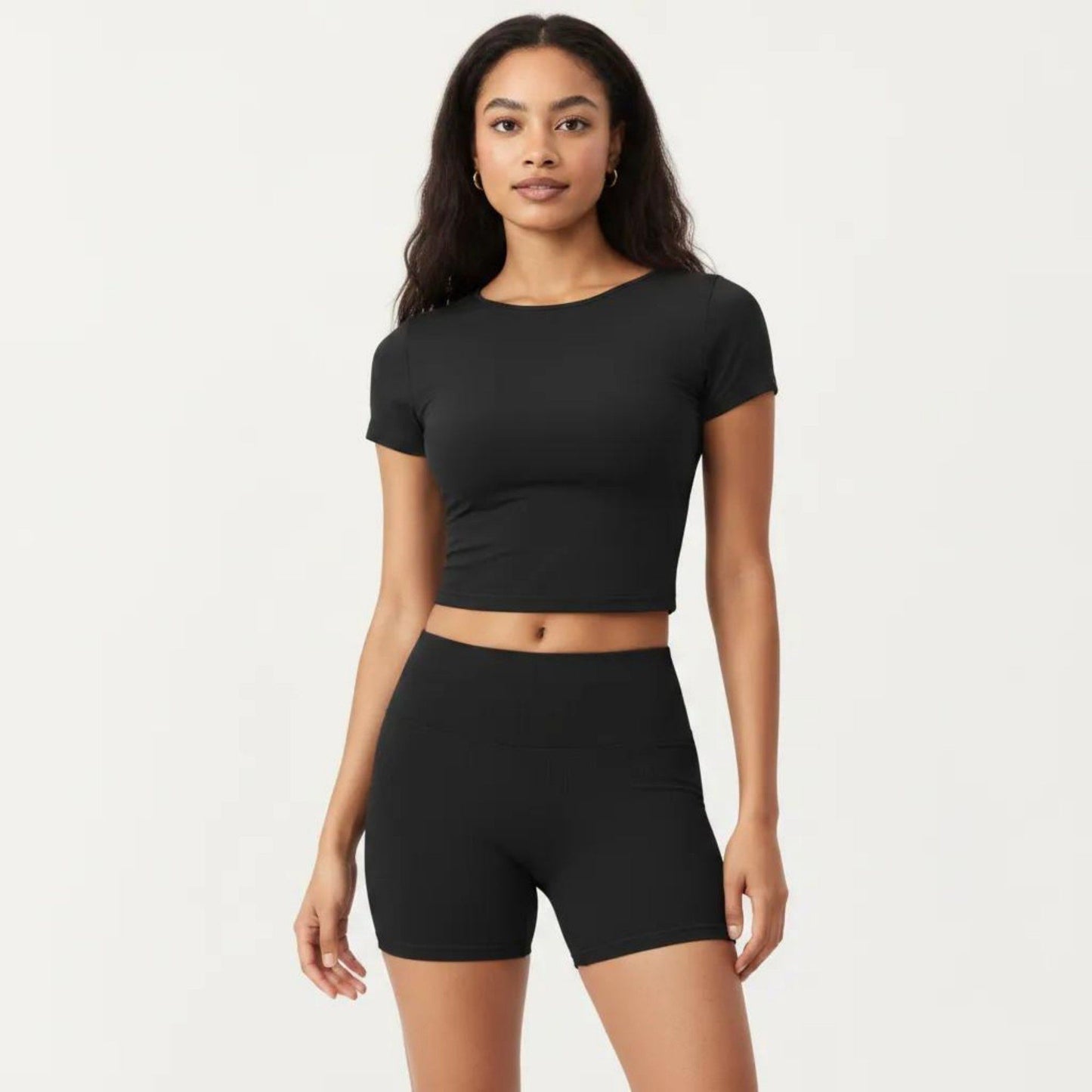 Short Sleeve Cropped Active Top with Crew Neck and Smooth Stretch Fit
