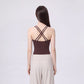 Cropped Yoga Tank Top with Built In Padding Scoop Neck Wide Strap Fitted Activewear Top
