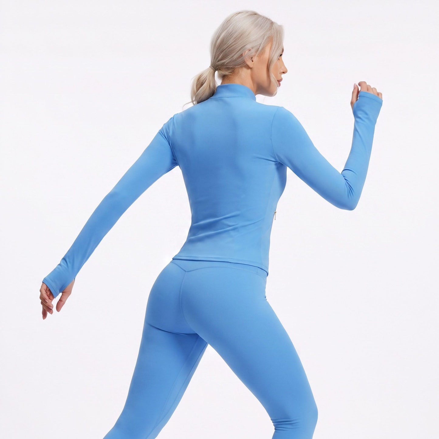 Full Zip Workout Jacket with Thumbholes and Zipper Pockets