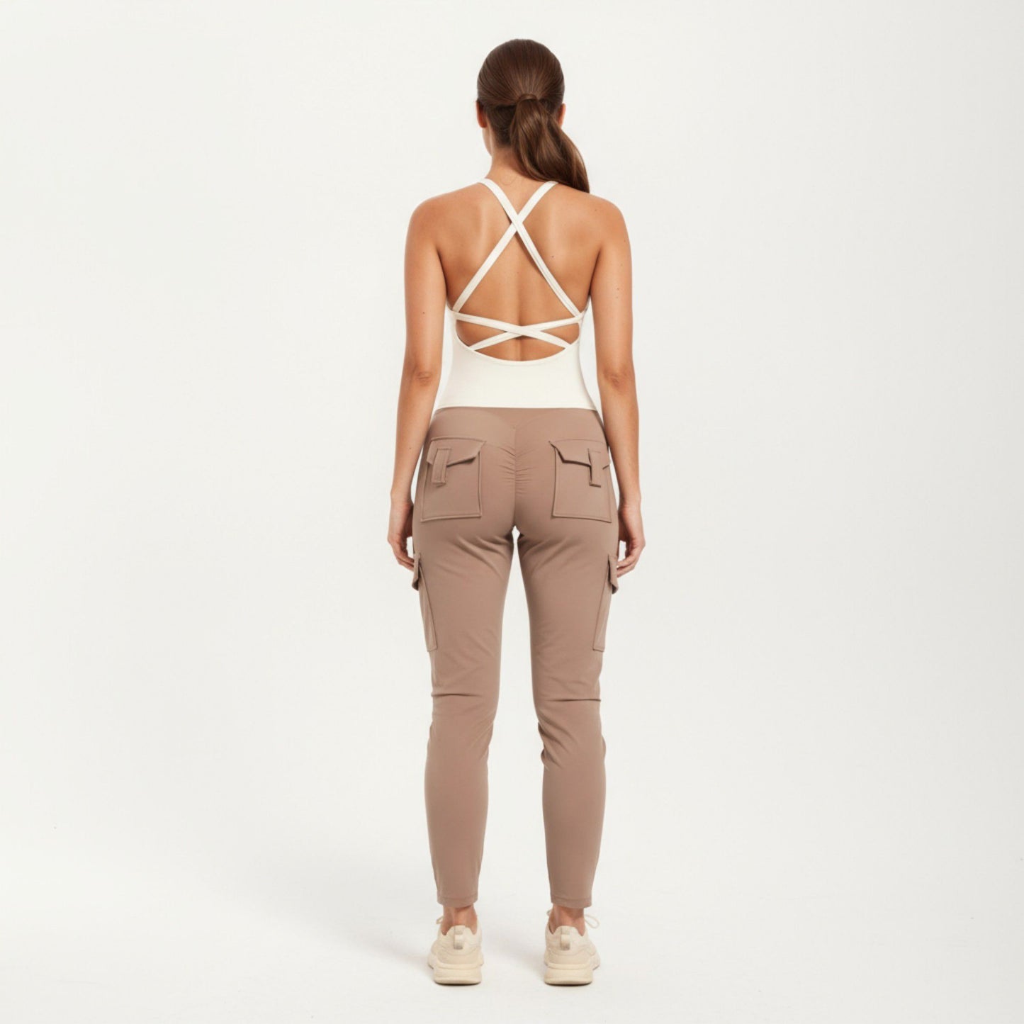 Fitted Strappy Back Tank Top with Scoop Neck and Cross Back Design
