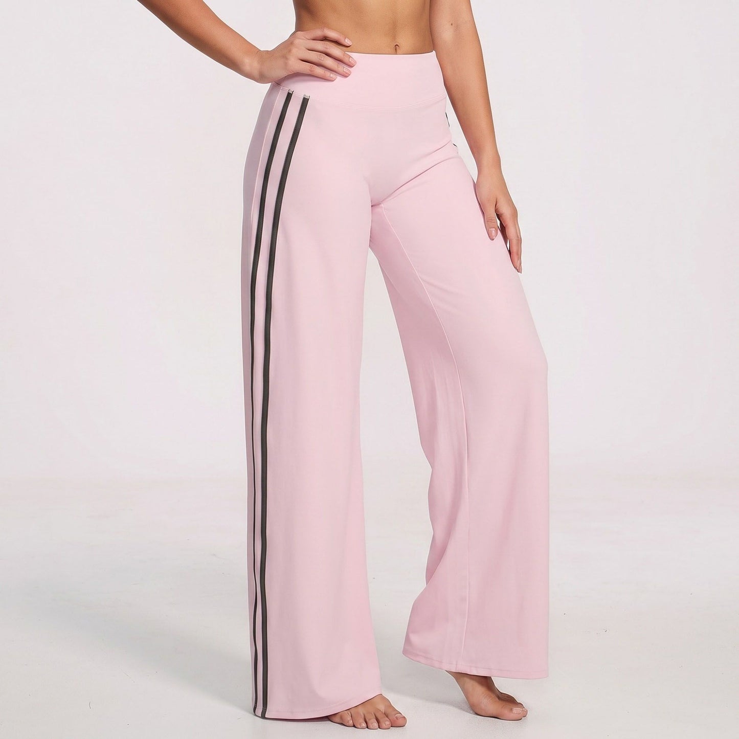High Waist Wide Leg Workout Pants with Contrast Side Stripes