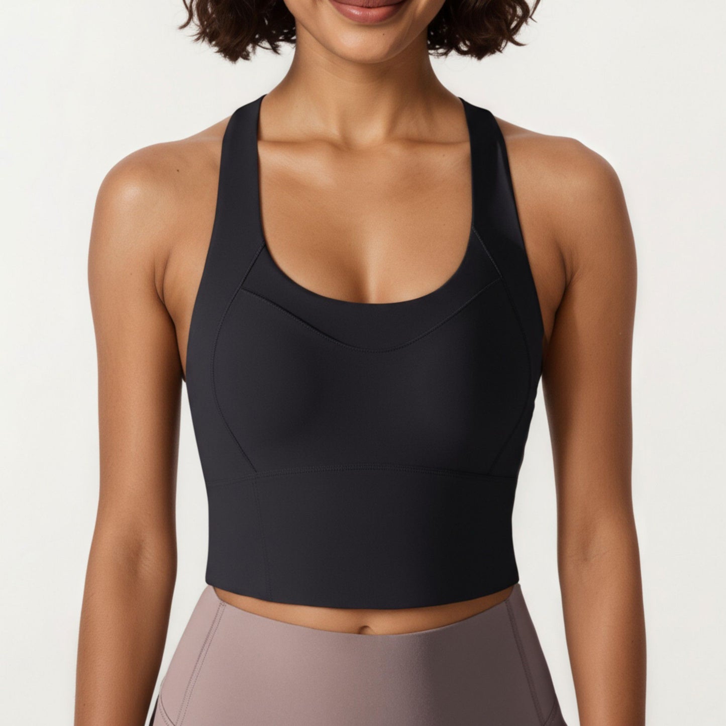Cross Back Sports Tank Top with Scoop Neckline and Wide Supportive Band