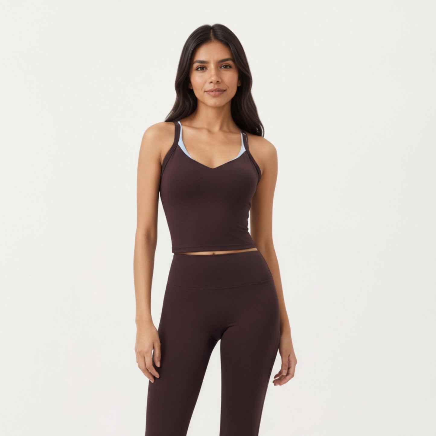 V-Neck Cropped Active Tank Top with Double Shoulder Straps