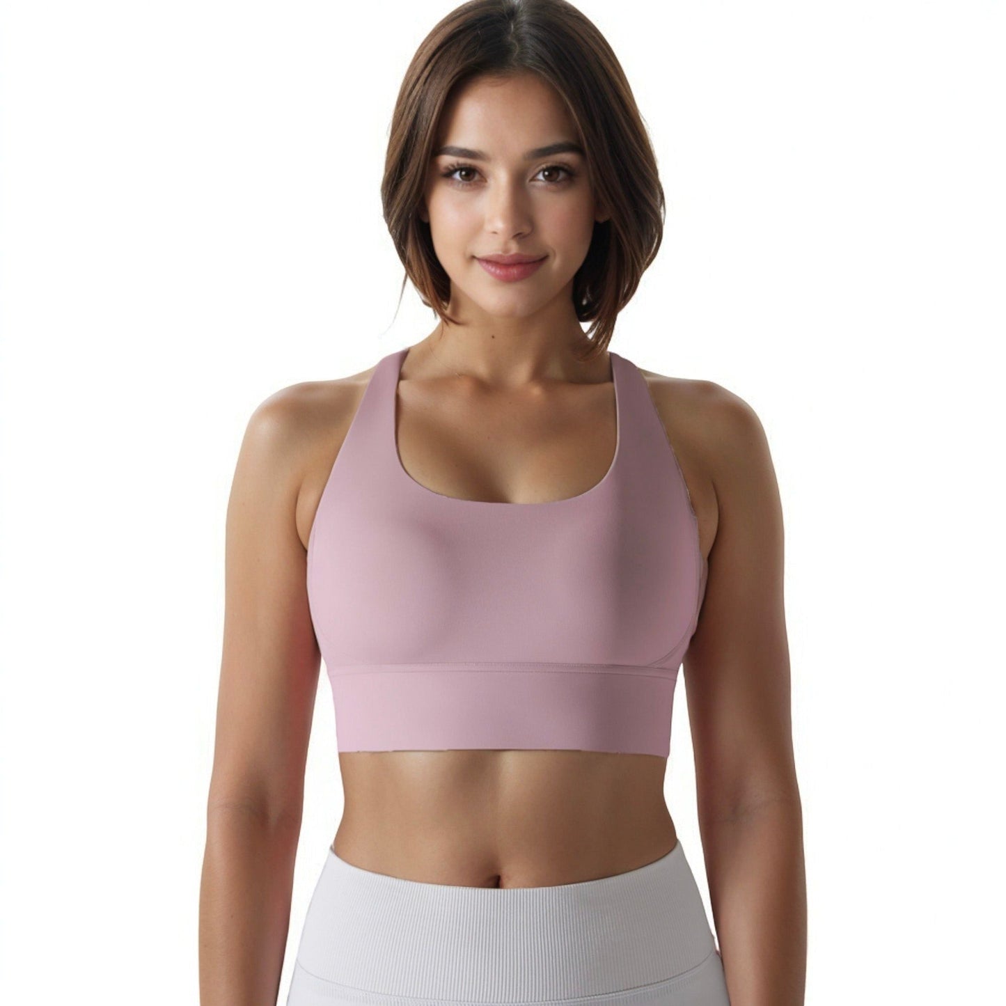 Scoop Neck Stretchy Cropped Banded Criss Cross Back Sports Bra