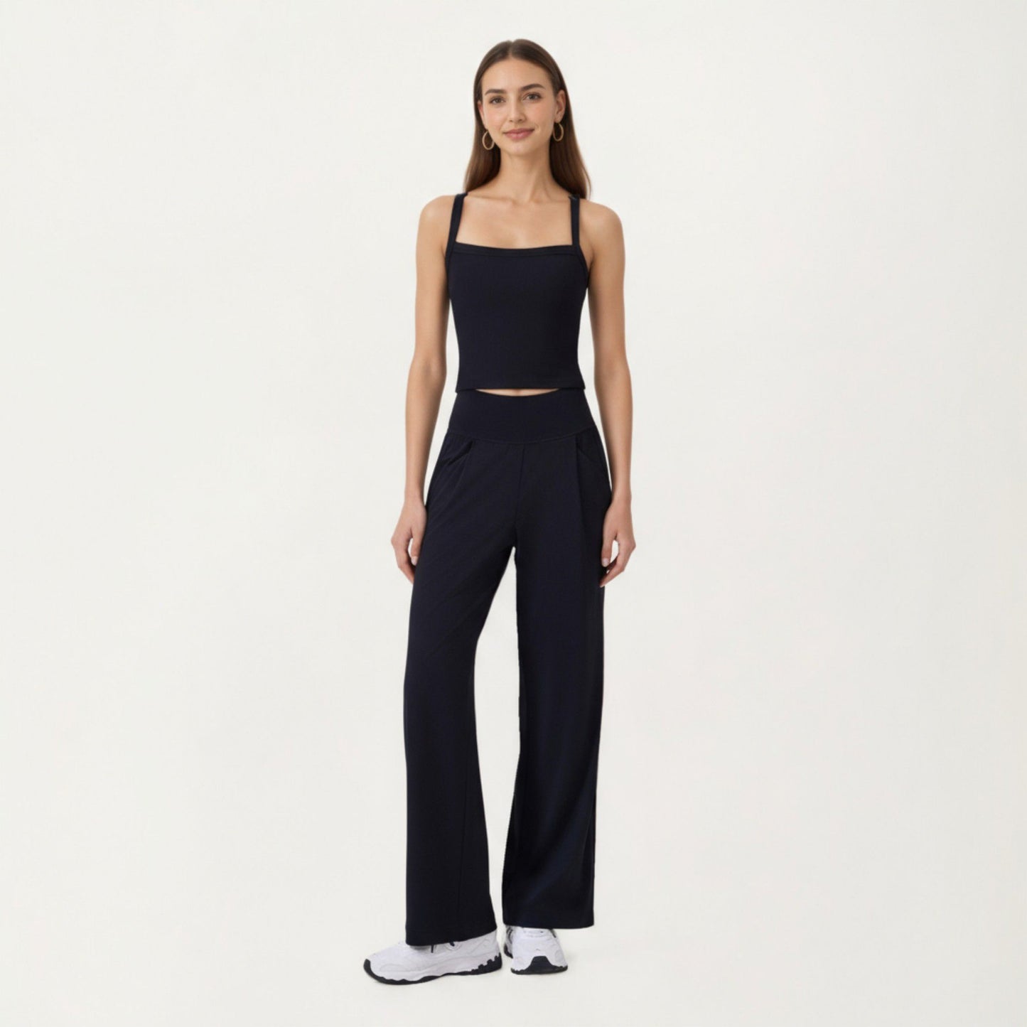 High Waist Wide Leg Sweatpants with Side Pockets and Smooth Stretch Fabric