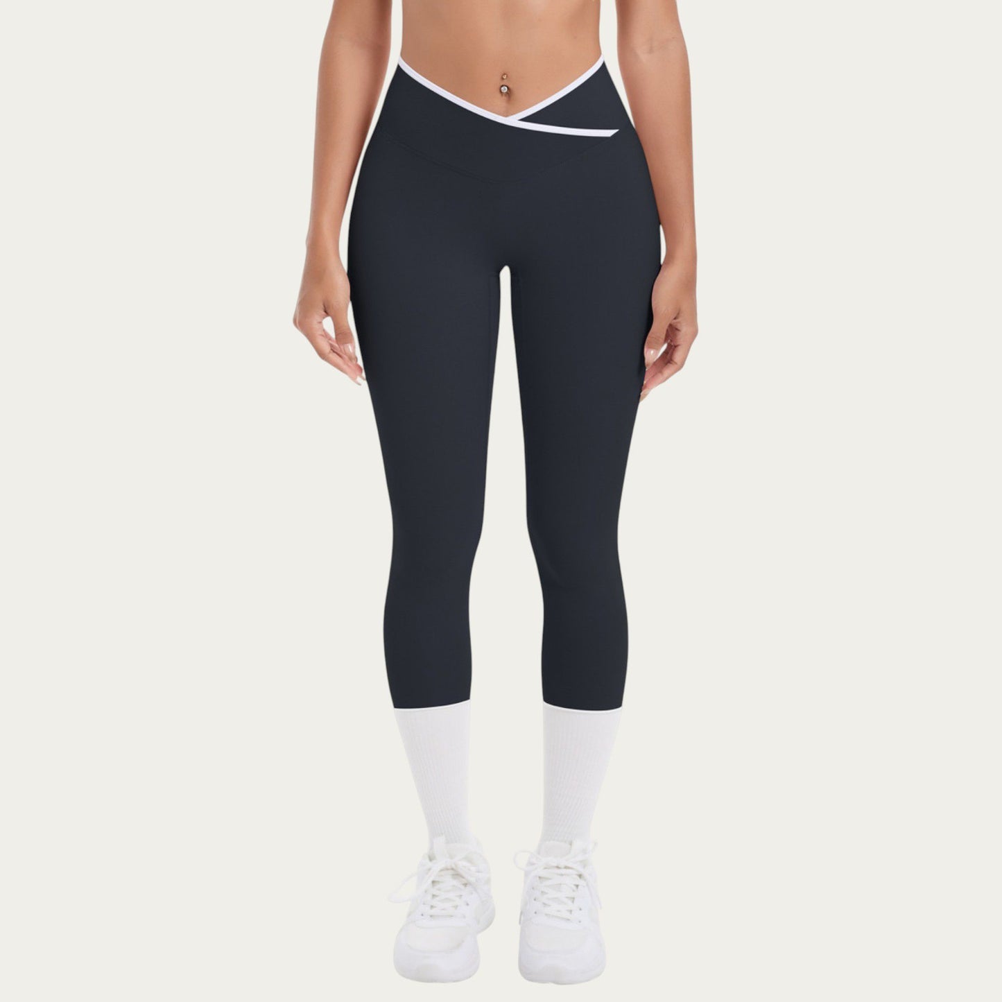 High Waist Crossover Leggings with Contoured Fit and V-Shaped Waistband