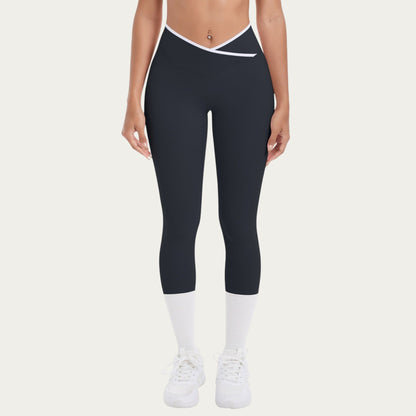 High Waist Crossover Leggings with Contoured Fit and V-Shaped Waistband