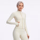 Full Zip Workout Jacket with Thumbholes and Zipper Pockets