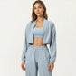 Cropped Zip Front Jacket with Elastic Hem and Long Sleeves