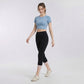 High Waist Capri Leggings with Folded Cuff Hem Wide Waistband Smooth Stretch Yoga Pants