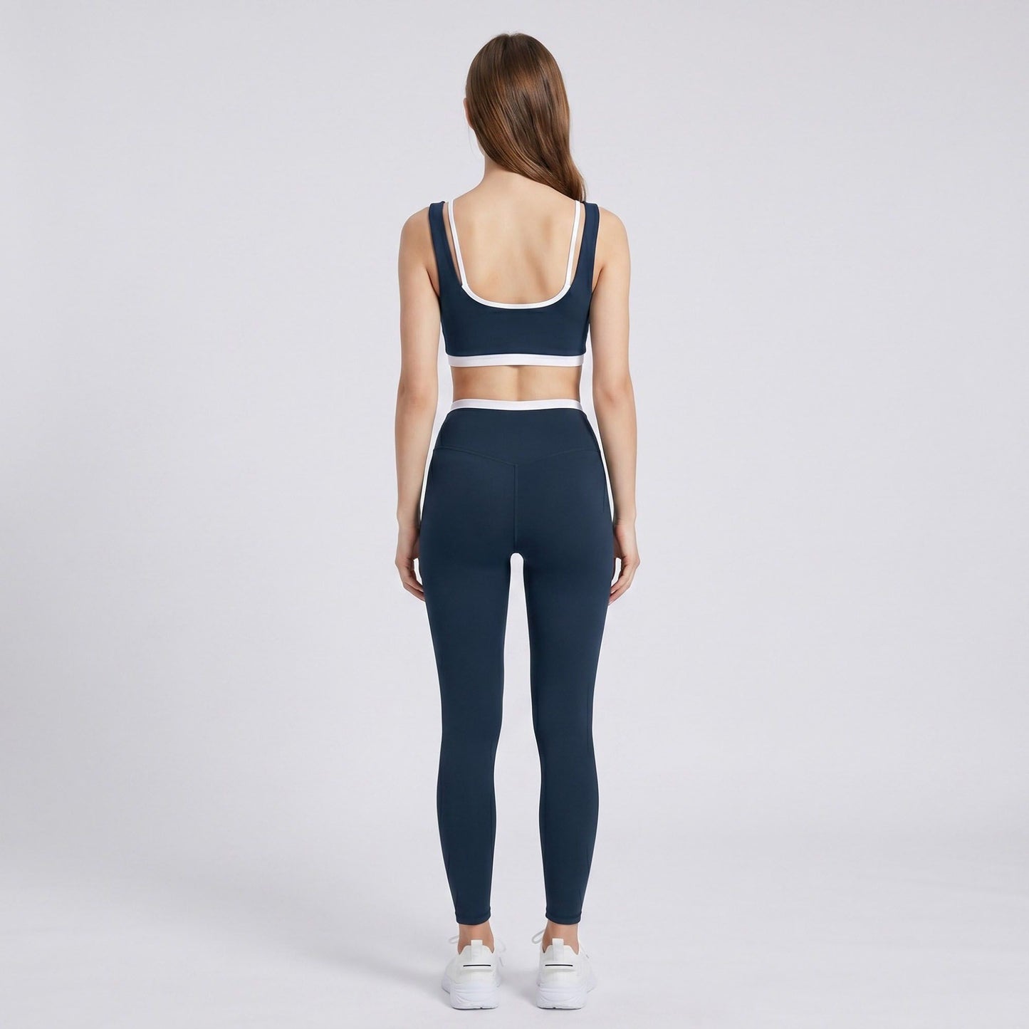 Padded Contrast Trim Sports Bra Tank Top Square Neck Workout Yoga Crop Top