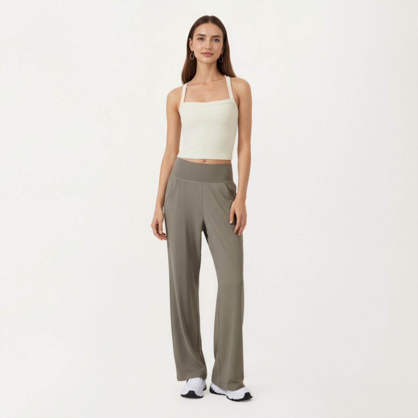 Square Neck Ribbed Knit Cropped Tank Top with Wide Shoulder Straps