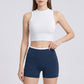 High Waist Biker Shorts with Wide Waistband Mid Thigh Length Smooth Stretch Fit and Pull On Activewear Design