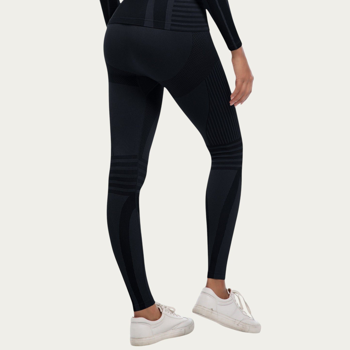 Seamless High Waist Ribbed Leggings with Sculpting Contour Panels and Compression Fit