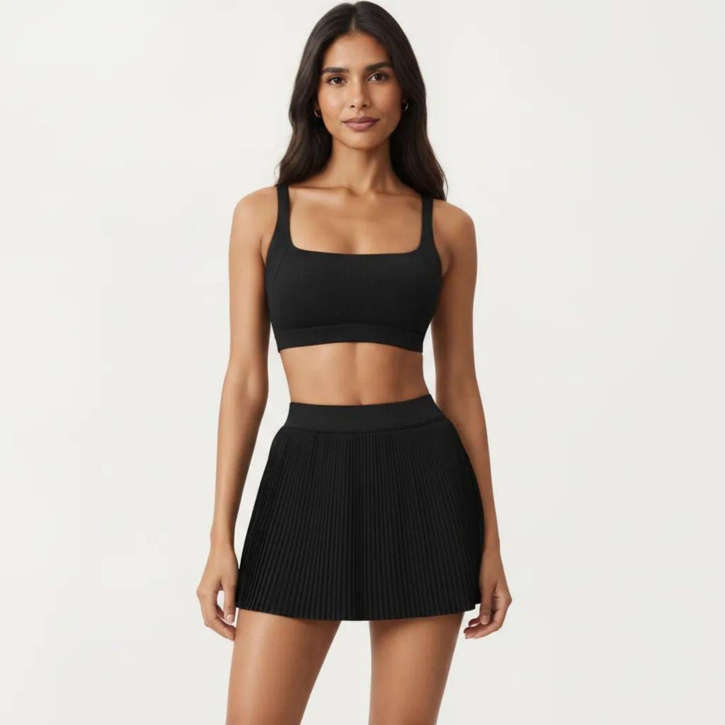 Crisscross Back Sports Bra with Square Neck and Smooth Stretch Fit