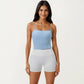 Longline Cami Sports Bra with Adjustable Straps and Straight Neckline