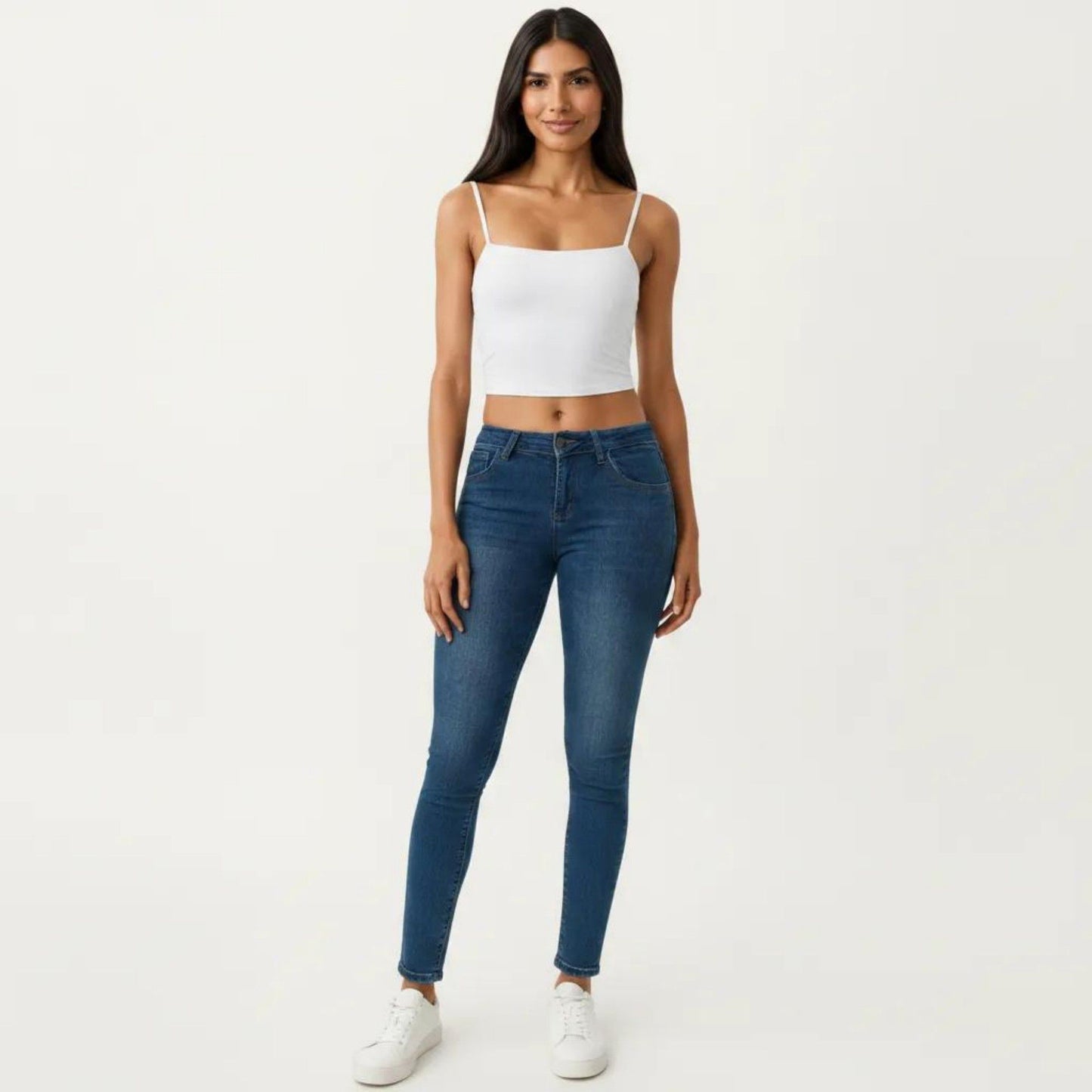 Longline Cami Sports Bra with Adjustable Straps and Straight Neckline