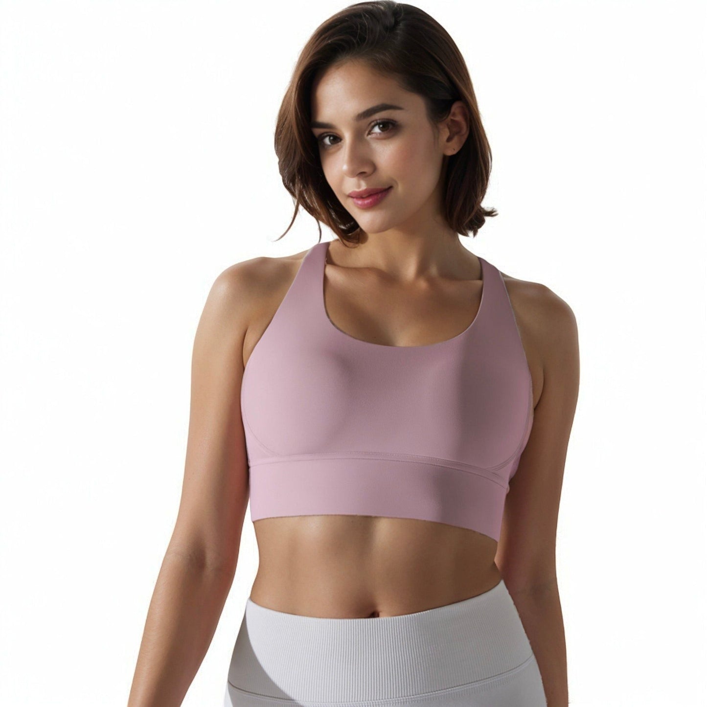 Scoop Neck Stretchy Cropped Banded Criss Cross Back Sports Bra