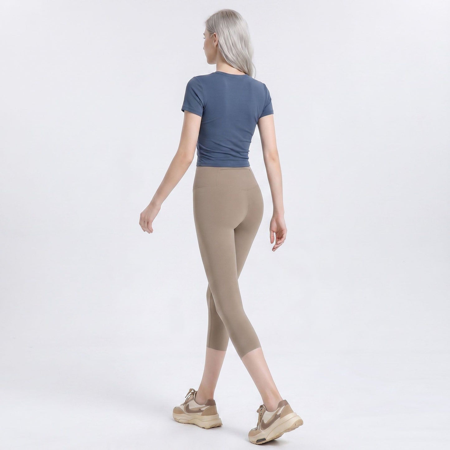 High Waist Capri Leggings with Wide Waistband Smooth Stretch Pull On Yoga Active Pants