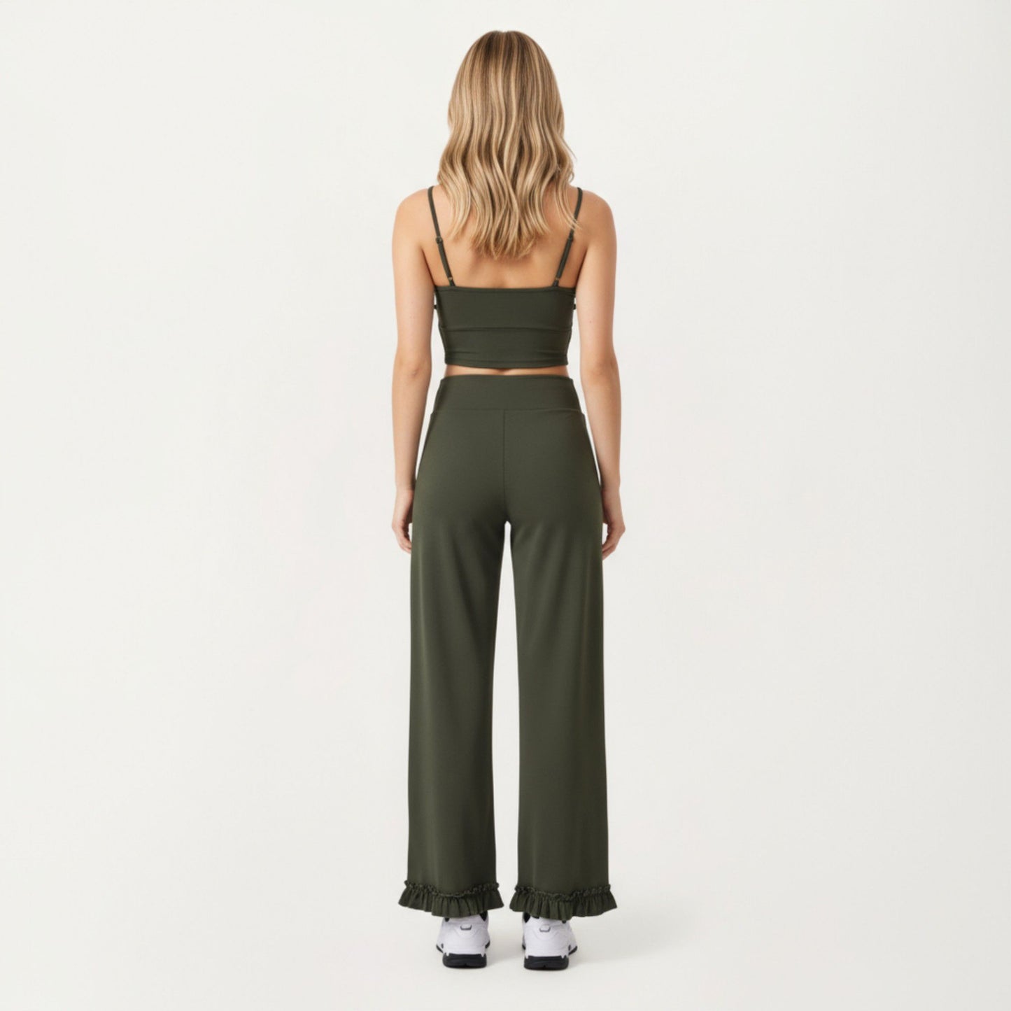 High Waist Wide Leg Sweatpants with Ruffle Hem Detail