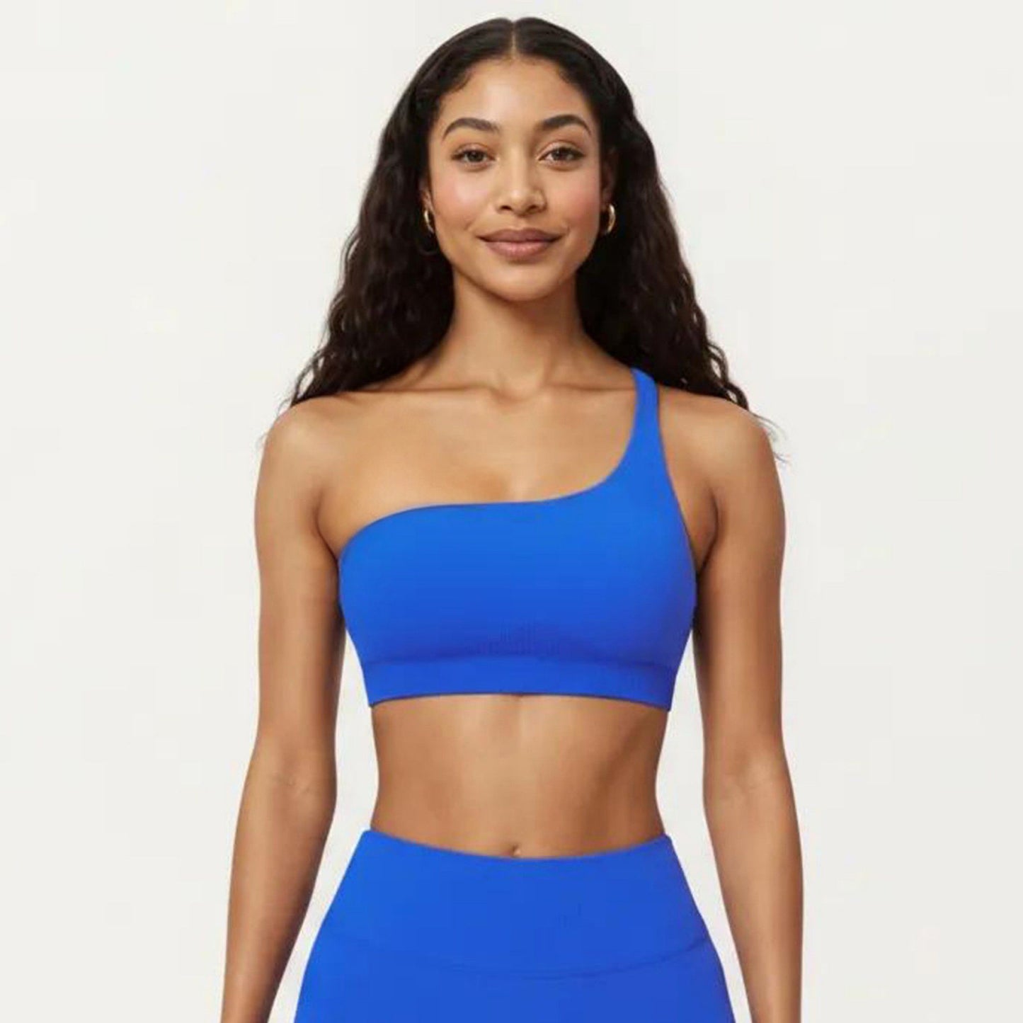 One Shoulder Sports Bra with Asymmetric Strap and Smooth Stretch Fit