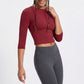 Elbow Sleeve Workout Top Crew Neck Fitted Crop Yoga Activewear Shirt