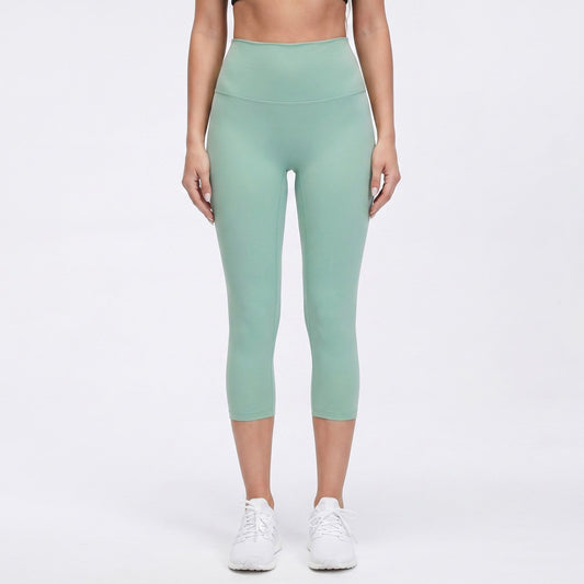 High Waist Capri Leggings with Wide Waistband Smooth Stretch Fit and Pull On Activewear Design