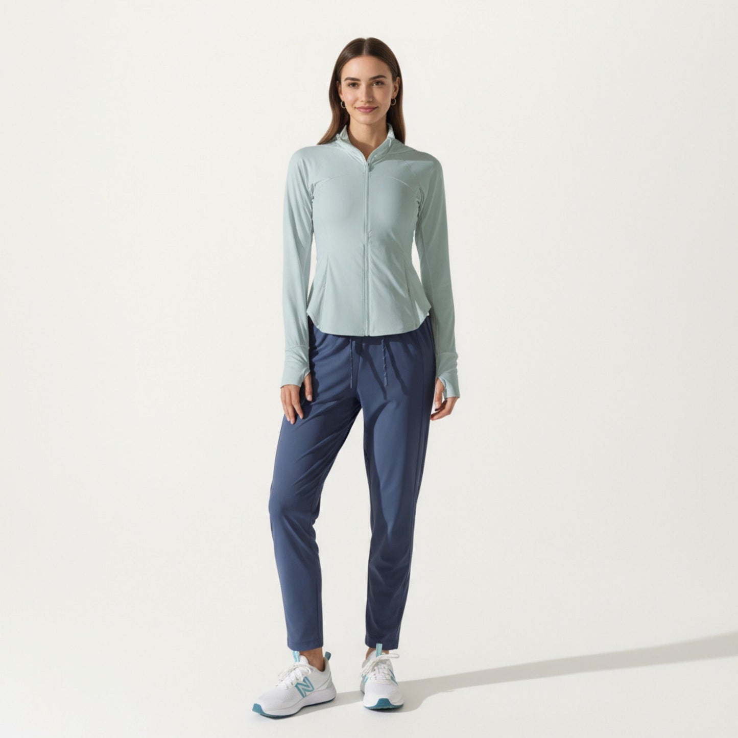 Full Zip Long Sleeve Active Jacket with Fitted Silhouette and High Neck
