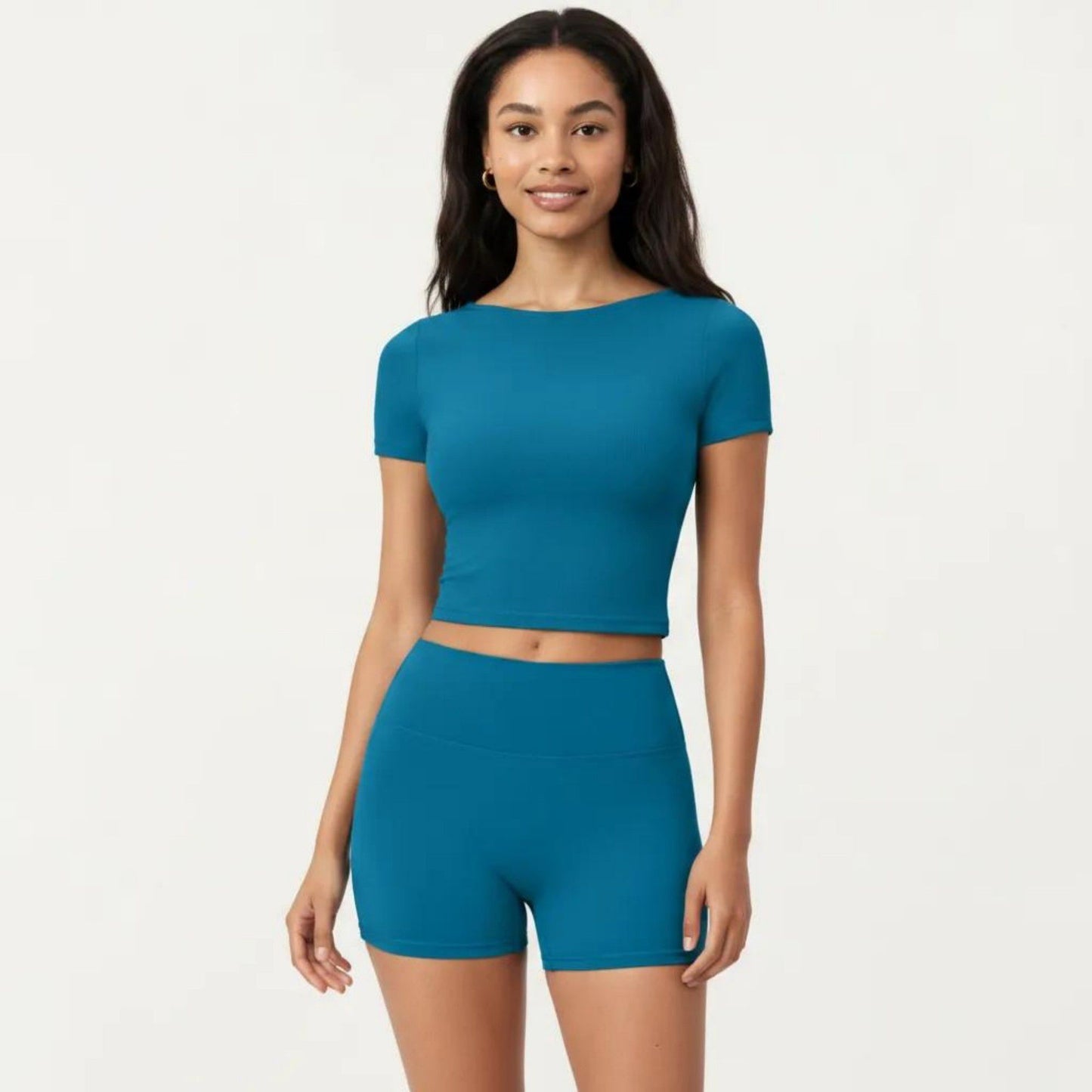 Short Sleeve Cropped Active Top with Crew Neck and Smooth Stretch Fit