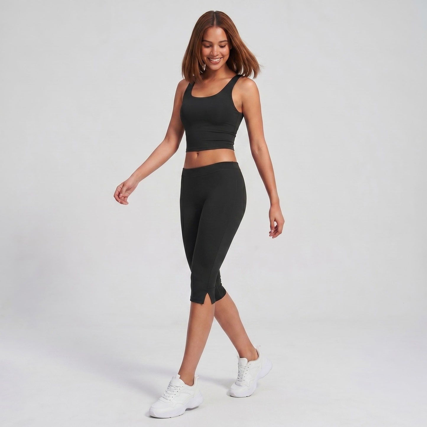 High Waist Capri Leggings Side Slit Cropped Workout Yoga Pants