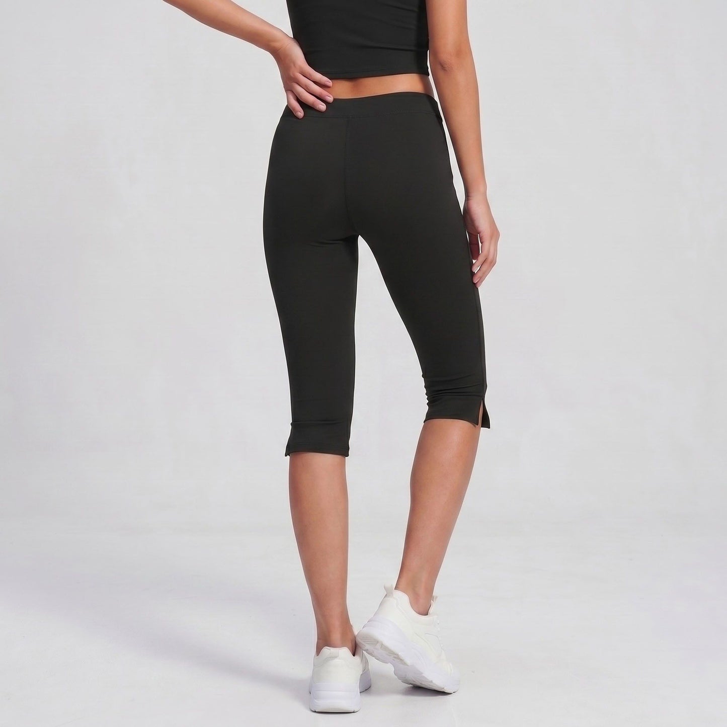 High Waist Capri Leggings Side Slit Cropped Workout Yoga Pants