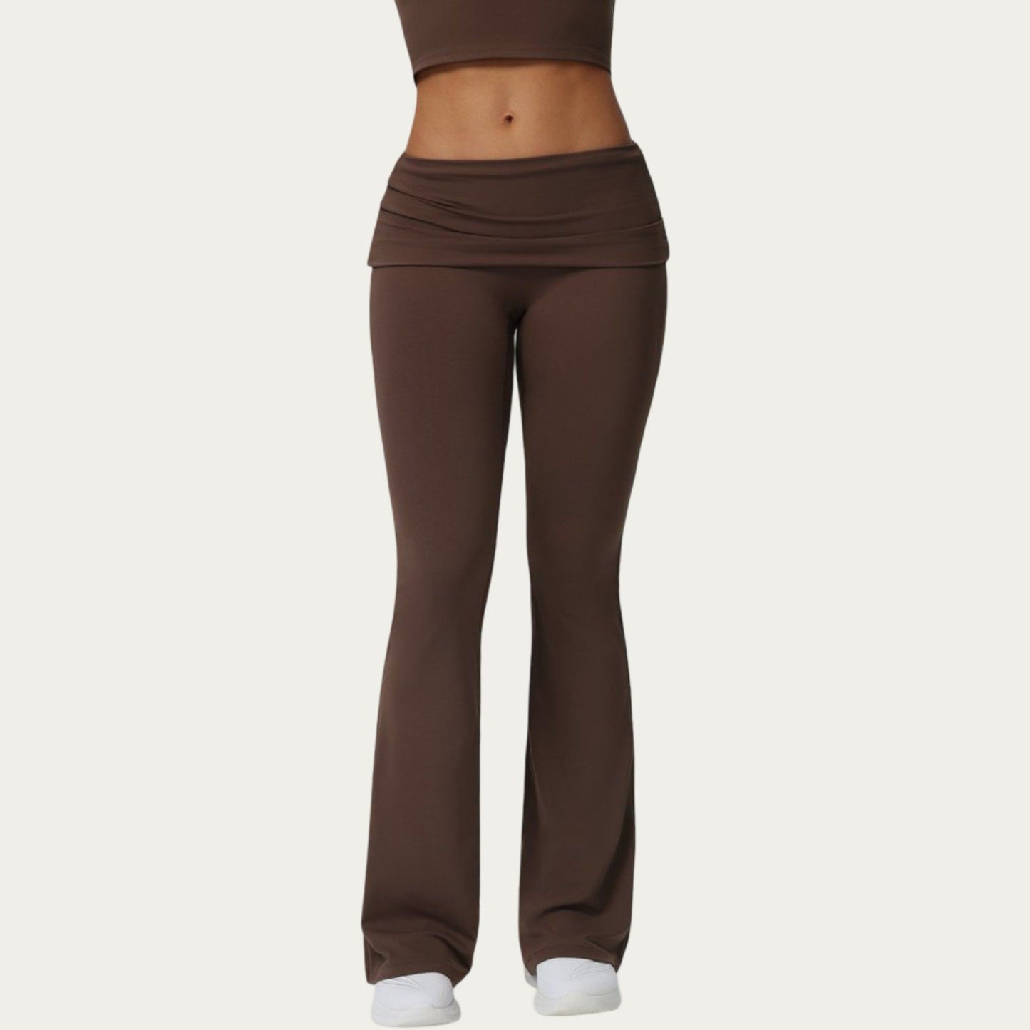 Foldover Waist Flare Leggings with Smooth Stretch Knit Fabric